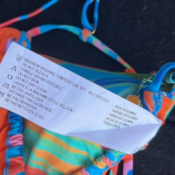 FARM RIO NWT PAINTED BIRDS BLUE TIE SIDE BIKINI TOP - NWT - M - Picture 7 of 10